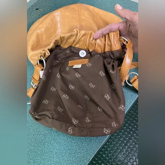 ASOS Leather Bag Purse Tan Ruched Bohemian Chic - Picture 13 of 17